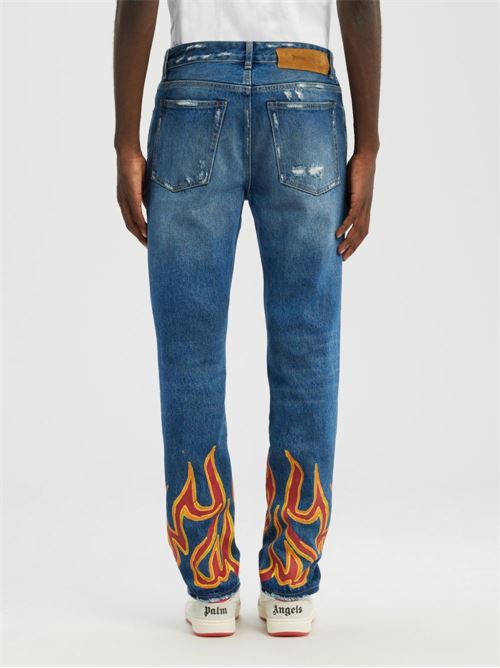 Straight leg jeans with flame print PALM ANGELS | PMYA012F22DEN0074525